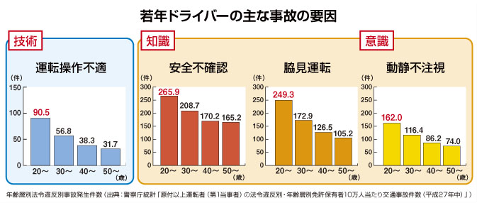 若年ドライバーの主な事故の原因